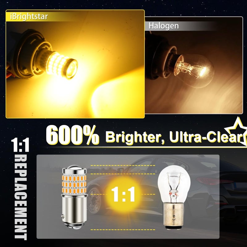 iBrightstar 1157 LED Bulb Amber, BAY15D 2057 2357 7528 LED Turn Signal Bulbs Super Bright for Vehicle Blinker Lights and Turn Signal Lights, 2 Pack - Image 2